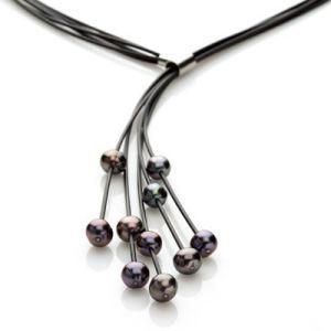 Black Plating Beads Leather Necklace Jewelry (NC8214)