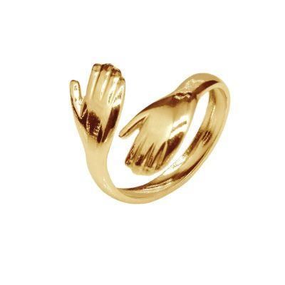 Manufacturer Customized Fashion Exquisite Ins Hot 18K Gold Plated Stainless Steel Punk Hug Helper Hug Ring