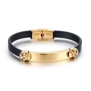 fashion Design Stainless steel Skull Bar Weave Leather Men Bracelet&#160;