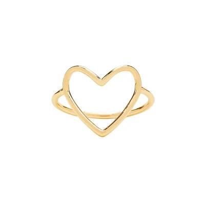 Customizable Fashion Simple Jewelry 925 Sterling Silver Statement 18K Gold Plated Big Heart Shape Thin Finger Ring for Women