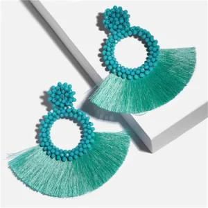 Bohemian Summer Beach Exaggerated Seed Bead Tassel Earrings for Women 2021