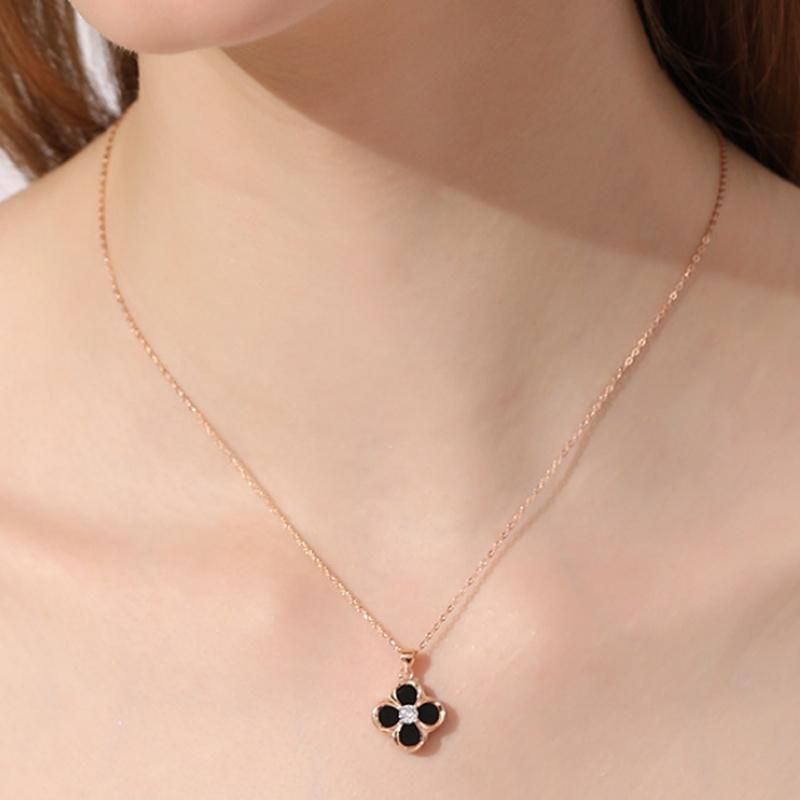 Hot Selling Four Leaves Clover with Natural Diamond Silver Necklace Jewelry