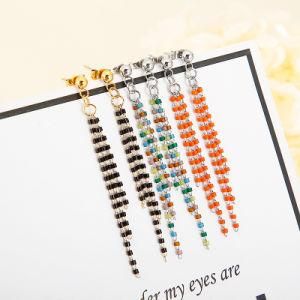 Long Colorful Tassel Gold-Plated Stainless Steel Earrings Stud