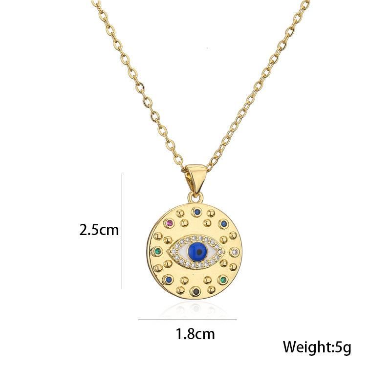 Vintage Copper Microset Copper Plated 18K Gold Zirconium Eye Pendant Necklace