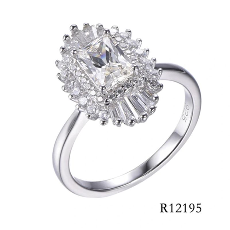 925 Sterling Silver Fashion Ladder Square Zircon Ring