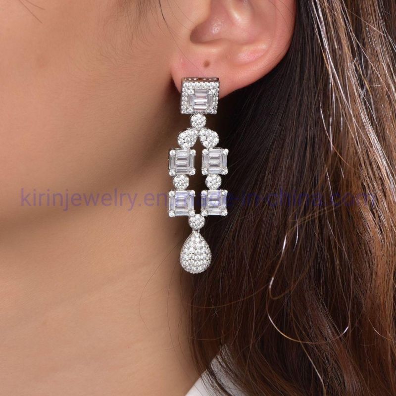 925 Sterling Silver Baguette Earrings Moissanite Earrings Wholesale Sterling Silver Moissanite Earrings