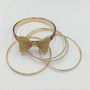 Shining Metal Gold Bracelet Set with Bow