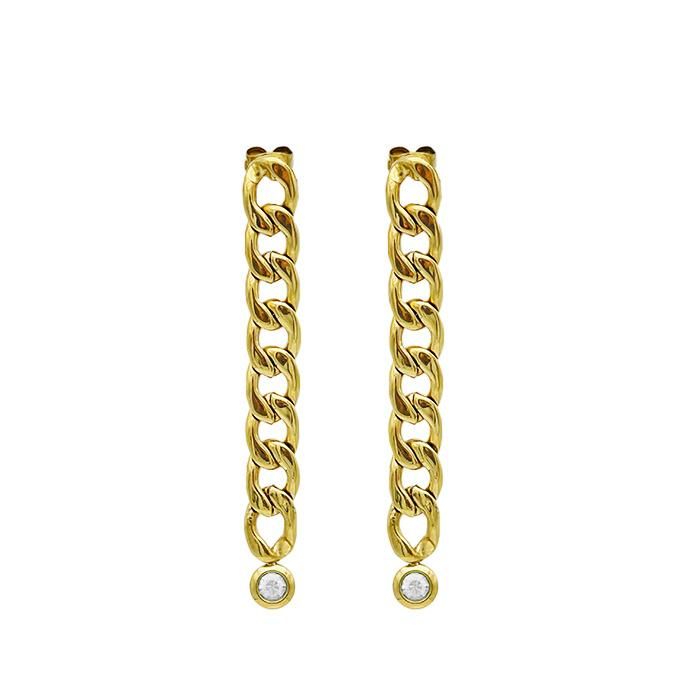 Manufacture Fashion Gold Plated Figaro Chain Earring with Stone for Lady Elegant Jewelry Gift
