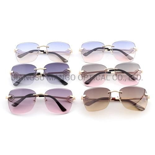 Trendy Fashion Rimless Oversized Shield Sunglasses