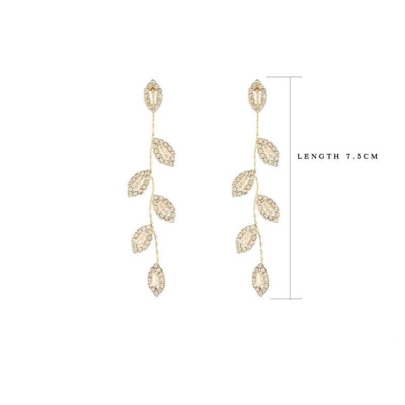Luxury 14K Real Gold Plated Leaves Earring Wedding Jewelry Pendant