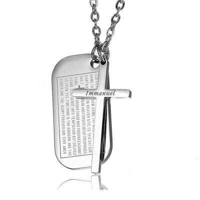 Titanium Steel Men&prime;s Necklace Bible Tag Cross Jesus Pendant