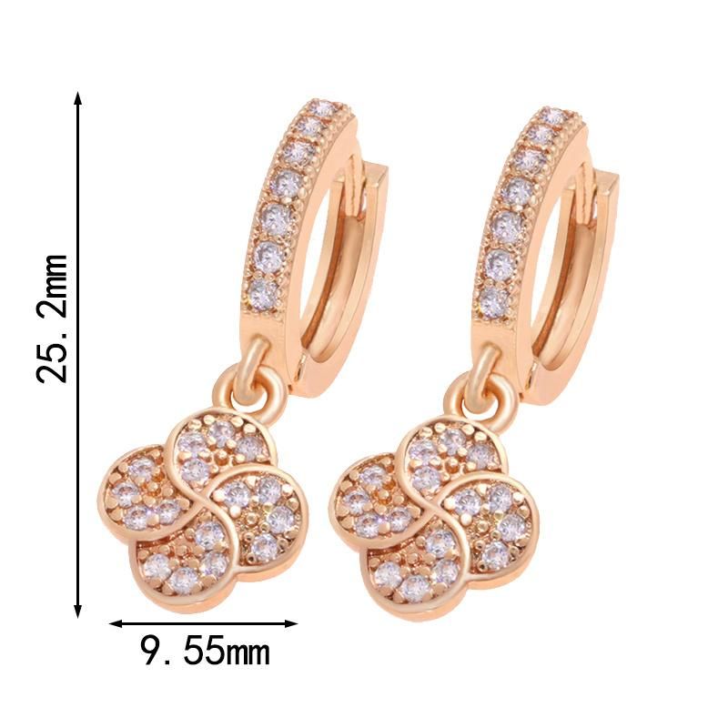 Brass Fashion Flower Four Leaf Clover Dangle Earrings for Women
