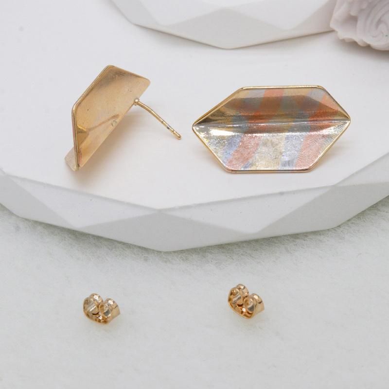 High Quality Women′s Statement Tricolor Gold Plated Earrings