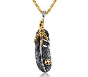 Classic Personality Hawk Paw Men Necklace Takahashi Goro&prime;s Eagle Paw Charms Feather Pendant Vintage Hip Hop Jewelry Gifts