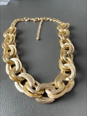 New Arrivals Statement Matte Gold Textured Oval Link Chunky Necklaces for Girls Women Jewelry Gift
