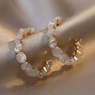 New 925 Silver Needle Women Luxury Opals Hoop Earring