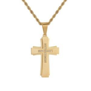 Gold-Plated Stainless Steel Diamond Double-Layer Cross Rope Necklace
