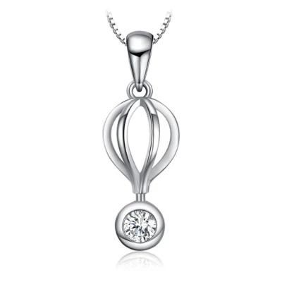 Global Travel Air Balloon Dangle Cubic Zirconia Necklace Pendant 925 Sterling Silver Jewelry