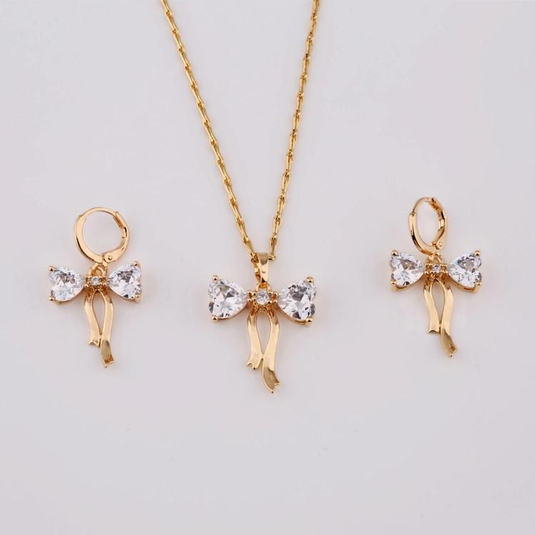 Fashion Accessories Women 18K Gold Plated Alloy Silver Jewelry Chain Sets Pendant Necklace with Crystal