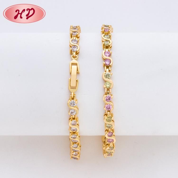 Fashion Jewelry Crystal Copper Ladies Gold Bracelets for Wedding Wear