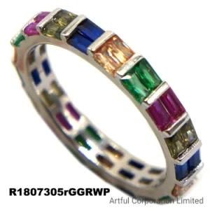 Multi-Color Rhodium Plating Silver Ring with High Standard CZ