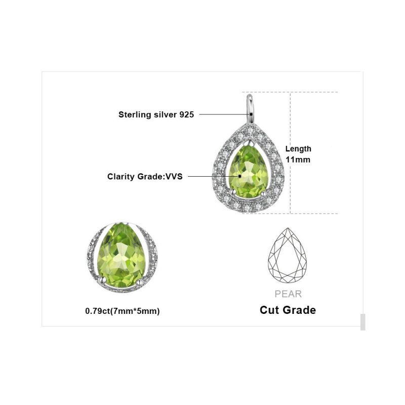 Pear Synthetic Peridot Pendant Necklace with Chain 18 Inches 925 Sterling Silver Jewelry