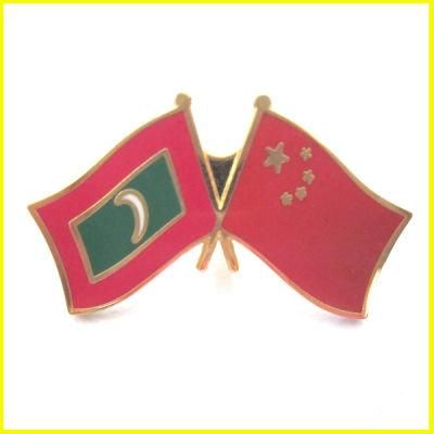 Enameled Alloy Gold Plated China and Maldives Flag Pin