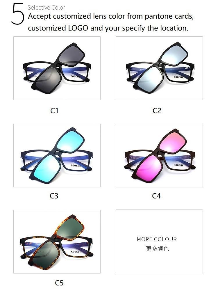 2020 Fashion High End Polarized Clip Lens Sunglasses Tr90 Stainless Steel Metal Clip on Sunglasses