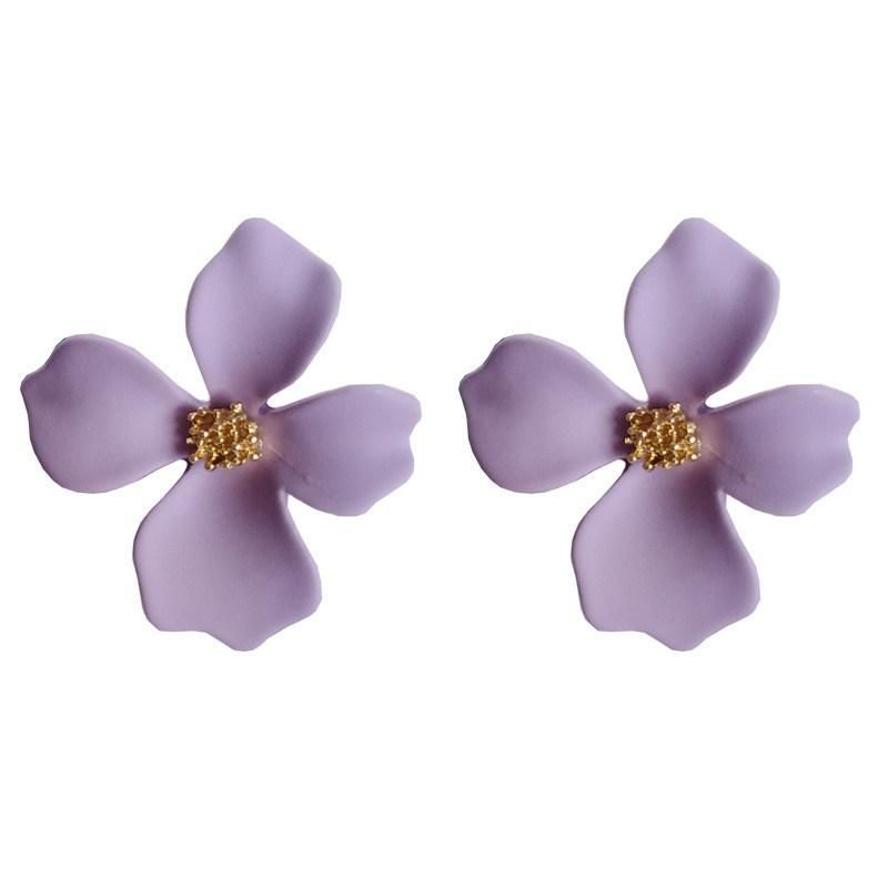 2022 Best Selling Fashion Statement New Flower Shape Stud Earrings in Purple Coating Lady Painting Accessories