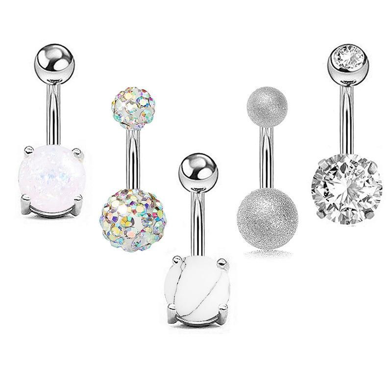 316L Surgical Steel Belly Ring Body Piercing Jewelry Set Opal Set (5PCS)