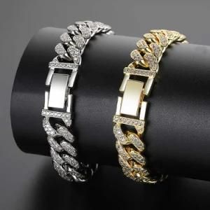 Trendy Hip Hop Jewelry Zircon Bracelet 12mm Crystal Buckle Diamond Cuban Chain Bracelet