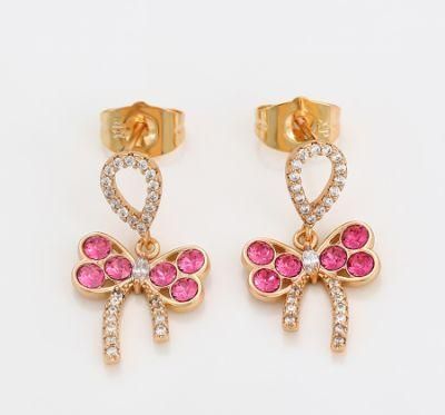 Elegant and Exquisite Bow Pink Crystal Sweetheart 18K Gold-Plated Earrings