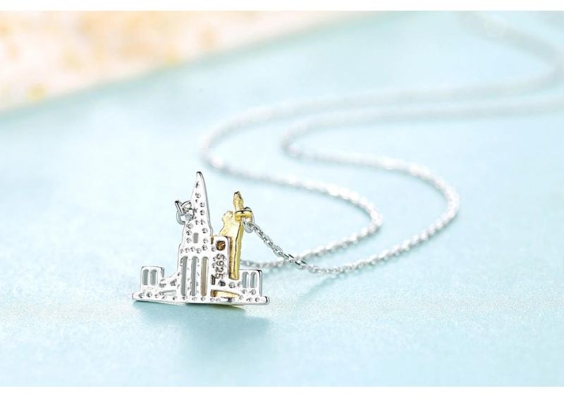 Unique Minimalist Castle S925 Sterling Silver Necklace for Women Special Gift