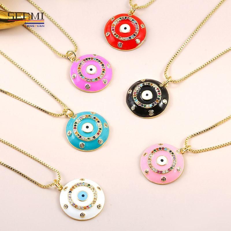 Gold Plated Zircon Pendant Colorful Drop Oil Devil′s Eye Necklace