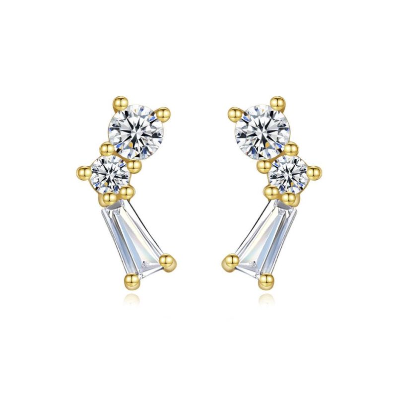 Men′ S Sterling Silver Jewelry 14 K Gold Plated Diamond Stud Earrings