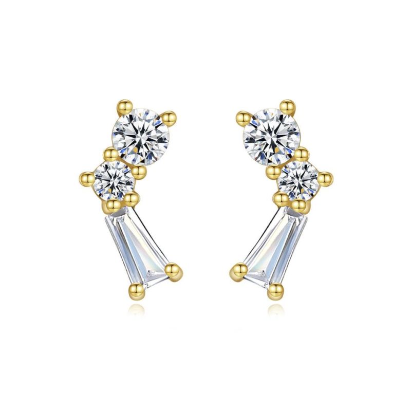 Men′ S Sterling Silver Jewelry 14 K Gold Plated Diamond Stud Earrings