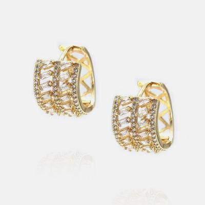 Rectangle Gold Plated Women CZ Zircon Hoop Earrings for Women