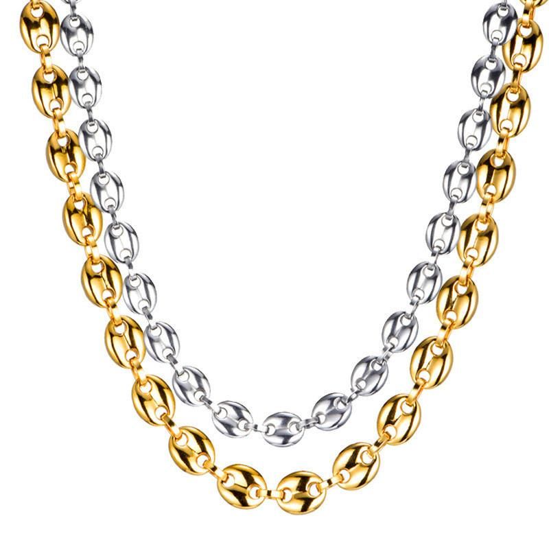 Stainless Steel Coffee Bean Chain Necklace 18K Gold Plated Daily Chain for Women Men Jewelry