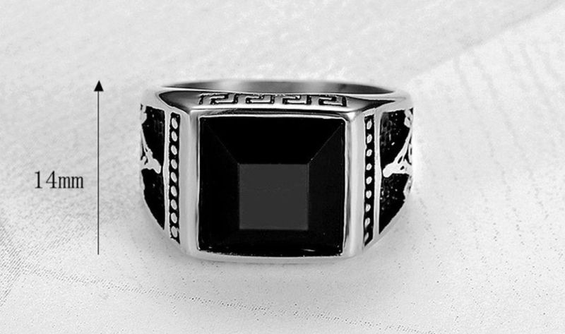 Hot-Selling Classic Retro Rings in Europe and America Titanium Stainless Steel Black Agate Masonic AG Ring for Men Sgmr1090