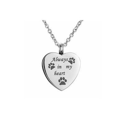 Stainless Steel Paw Print Pet Cremation Always in My Heart Ash Pendant