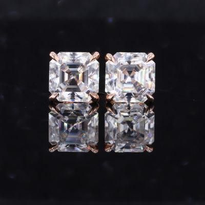 14K 18K Gold Plated Stud Earring Asscher Cut 7X7mm 2 CT D Colorless Moissanite Earring