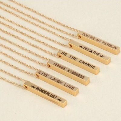 Customizable Inspirational Engraved Mantra Bar Pendant Necklaces Fashion Stainless Steel Necklace