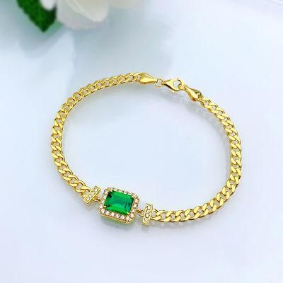 New S925 Silver Bracelet Emerald 6*8 Bracelet Simple Fashion High Sense 1 Carat Bracelet Jewelry