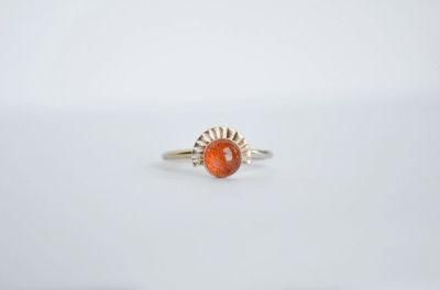 Orange Sunstone Ring Burnt Orange Ring Halo Sunstone Ring