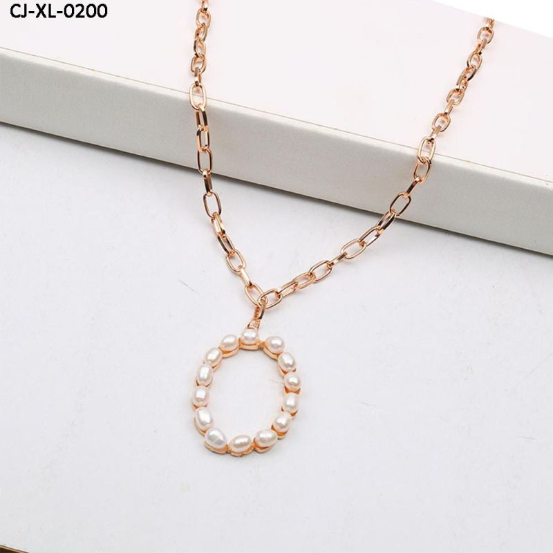 Fashion Jewelry Gold-Plated Thick Chain Pearl Letter 26 Alphabet Pendant Necklace