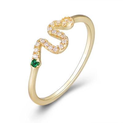 New Style Animal 925 Sterling Silver Green Cubic Zirconia Snake Ring Jewelry