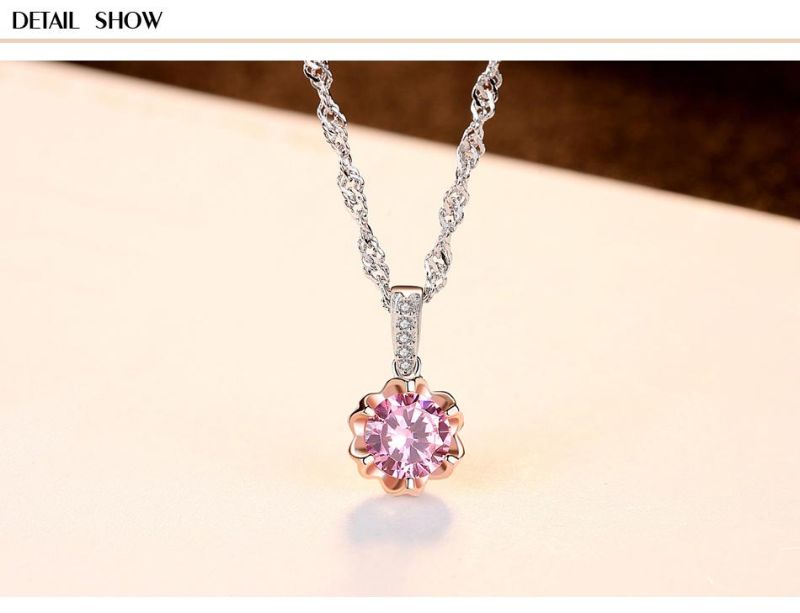 925 Sterling Silver Necklace with Purple Flower Drop for Female