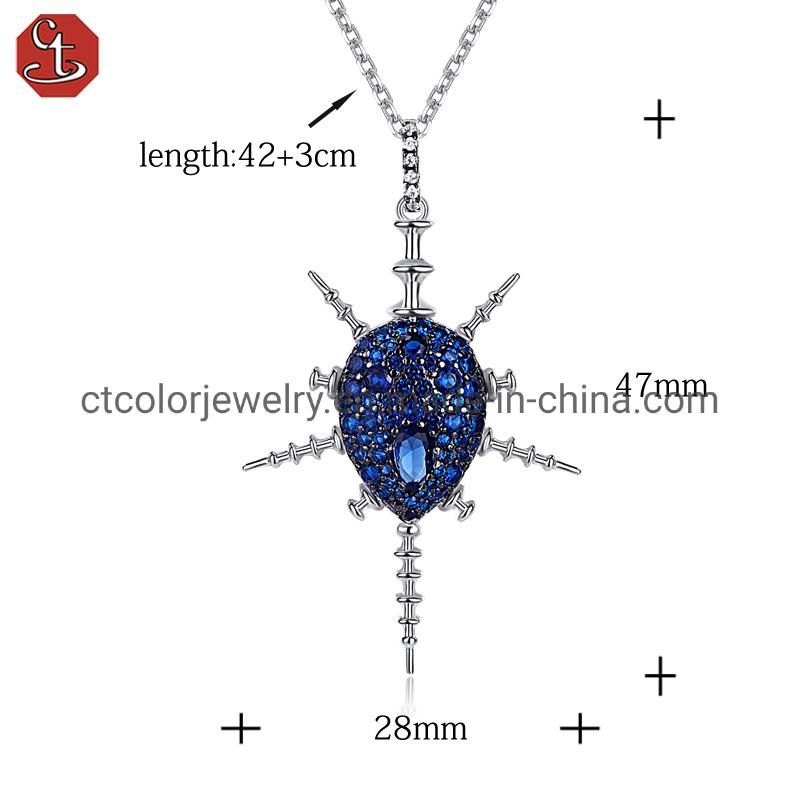 Factory wholesale women 925 sterling silver blue spinel fashion necklace