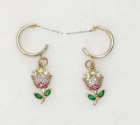 Fashion Jewelry Rose Drop Brass Cubic Hoop Earrings for Women