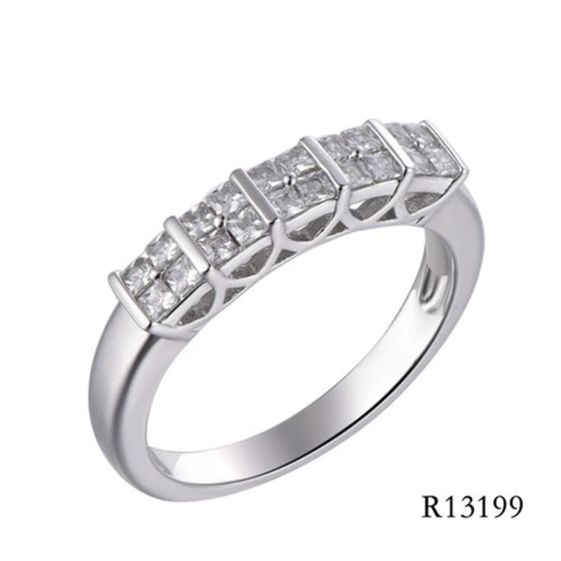 Wholesale Simple Blocks Silver with CZ Ring for Women